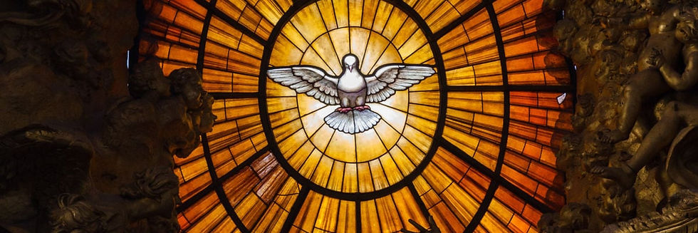 Stained glass window depicting a dove